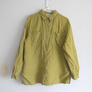 Chicos Design Top Tunic Blouse Shirt Womens 2/L Green 100%Linen Button Up